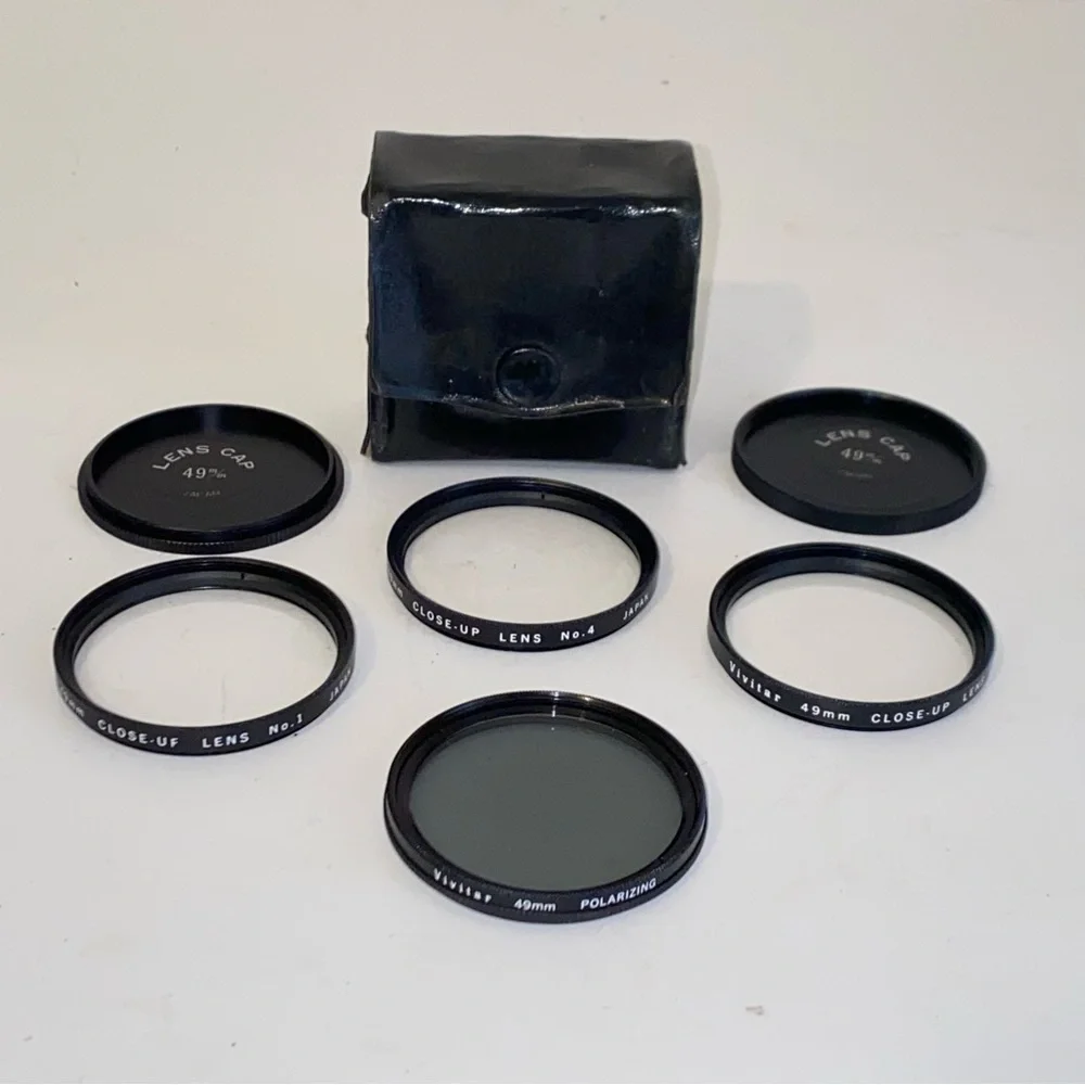 Vintage Vivitar 49 mm Close Up Lens Kit Nos 1 2 & 4 with Polarizing Lens & Case